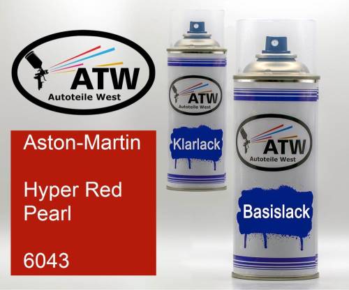 Aston-Martin, Hyper Red Pearl, 6043: 400ml Sprühdose + 400ml Klarlack - Set, von ATW Autoteile West.